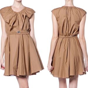 Ryu Boho Ruffle Belted Brown Dress